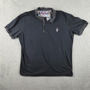 Robert Graham Lucifer Polo Shirt Mens L Black Skull Crown S/S Preppy Designer